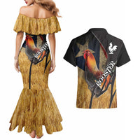 Puerto Rico Rooster Couples Matching Mermaid Dress and Hawaiian Shirt Gallo Boricua