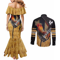 Puerto Rico Rooster Couples Matching Mermaid Dress and Long Sleeve Button Shirt Gallo Boricua