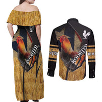 Puerto Rico Rooster Couples Matching Off Shoulder Maxi Dress and Long Sleeve Button Shirt Gallo Boricua
