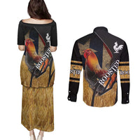 Puerto Rico Rooster Couples Matching Puletasi and Long Sleeve Button Shirt Gallo Boricua