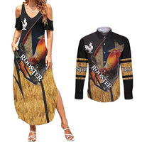Puerto Rico Rooster Couples Matching Summer Maxi Dress and Long Sleeve Button Shirt Gallo Boricua