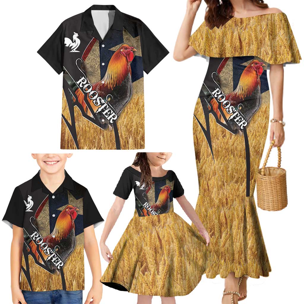 Puerto Rico Rooster Family Matching Mermaid Dress and Hawaiian Shirt Gallo Boricua