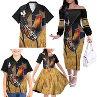 Puerto Rico Rooster Family Matching Off The Shoulder Long Sleeve Dress and Hawaiian Shirt Gallo Boricua
