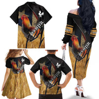Puerto Rico Rooster Family Matching Off The Shoulder Long Sleeve Dress and Hawaiian Shirt Gallo Boricua