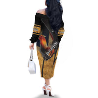 Puerto Rico Rooster Family Matching Off The Shoulder Long Sleeve Dress and Hawaiian Shirt Gallo Boricua