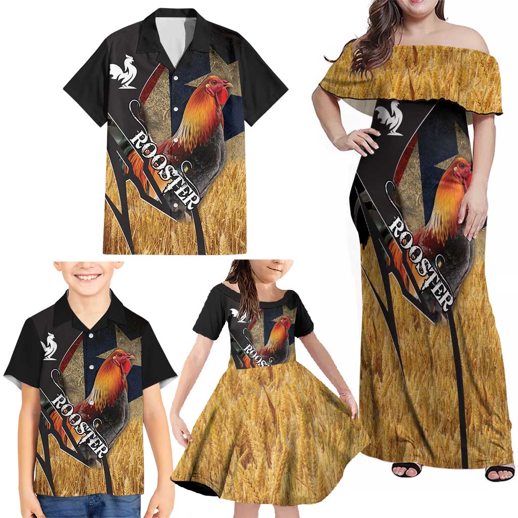 Puerto Rico Rooster Family Matching Off Shoulder Maxi Dress and Hawaiian Shirt Gallo Boricua