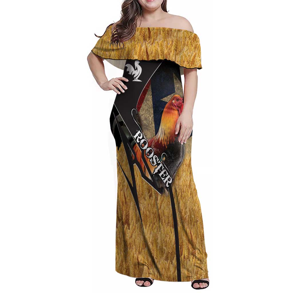 Puerto Rico Rooster Family Matching Off Shoulder Maxi Dress and Hawaiian Shirt Gallo Boricua
