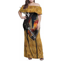 Puerto Rico Rooster Family Matching Off Shoulder Maxi Dress and Hawaiian Shirt Gallo Boricua