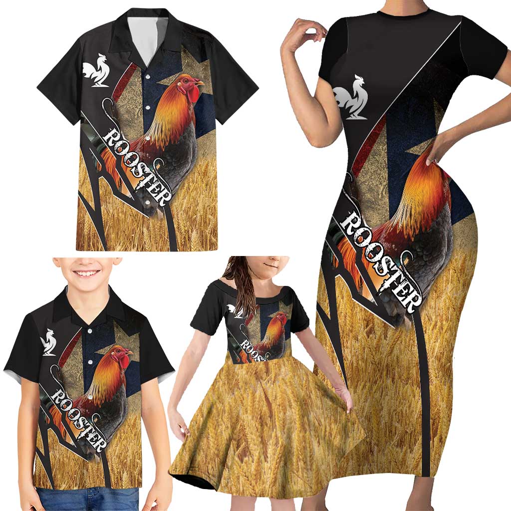 Puerto Rico Rooster Family Matching Short Sleeve Bodycon Dress and Hawaiian Shirt Gallo Boricua