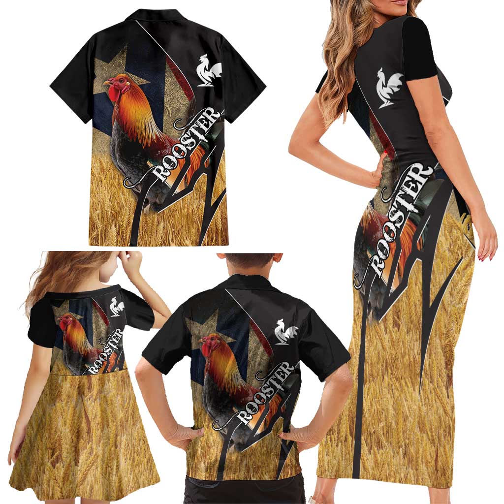 Puerto Rico Rooster Family Matching Short Sleeve Bodycon Dress and Hawaiian Shirt Gallo Boricua