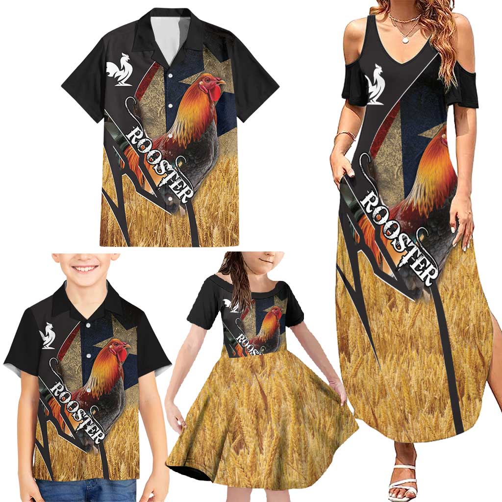Puerto Rico Rooster Family Matching Summer Maxi Dress and Hawaiian Shirt Gallo Boricua