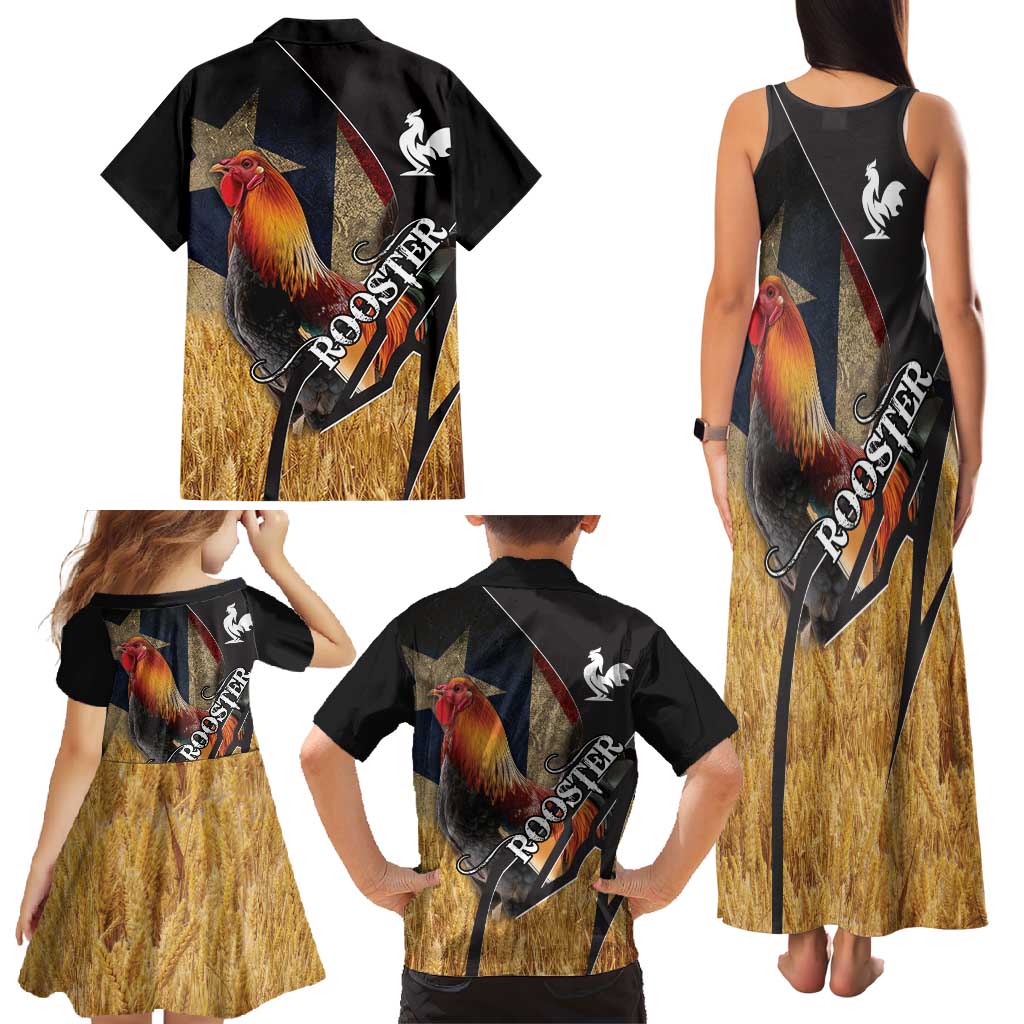 Puerto Rico Rooster Family Matching Tank Maxi Dress and Hawaiian Shirt Gallo Boricua