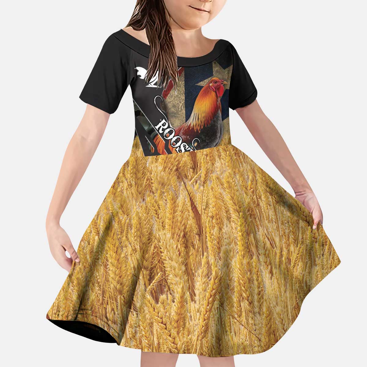 Puerto Rico Rooster Kid Short Sleeve Dress Gallo Boricua
