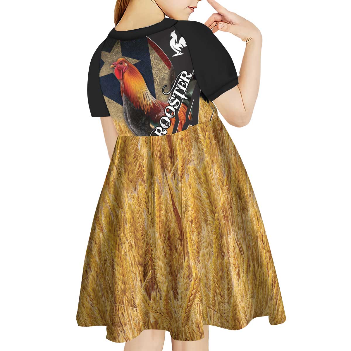 Puerto Rico Rooster Kid Short Sleeve Dress Gallo Boricua