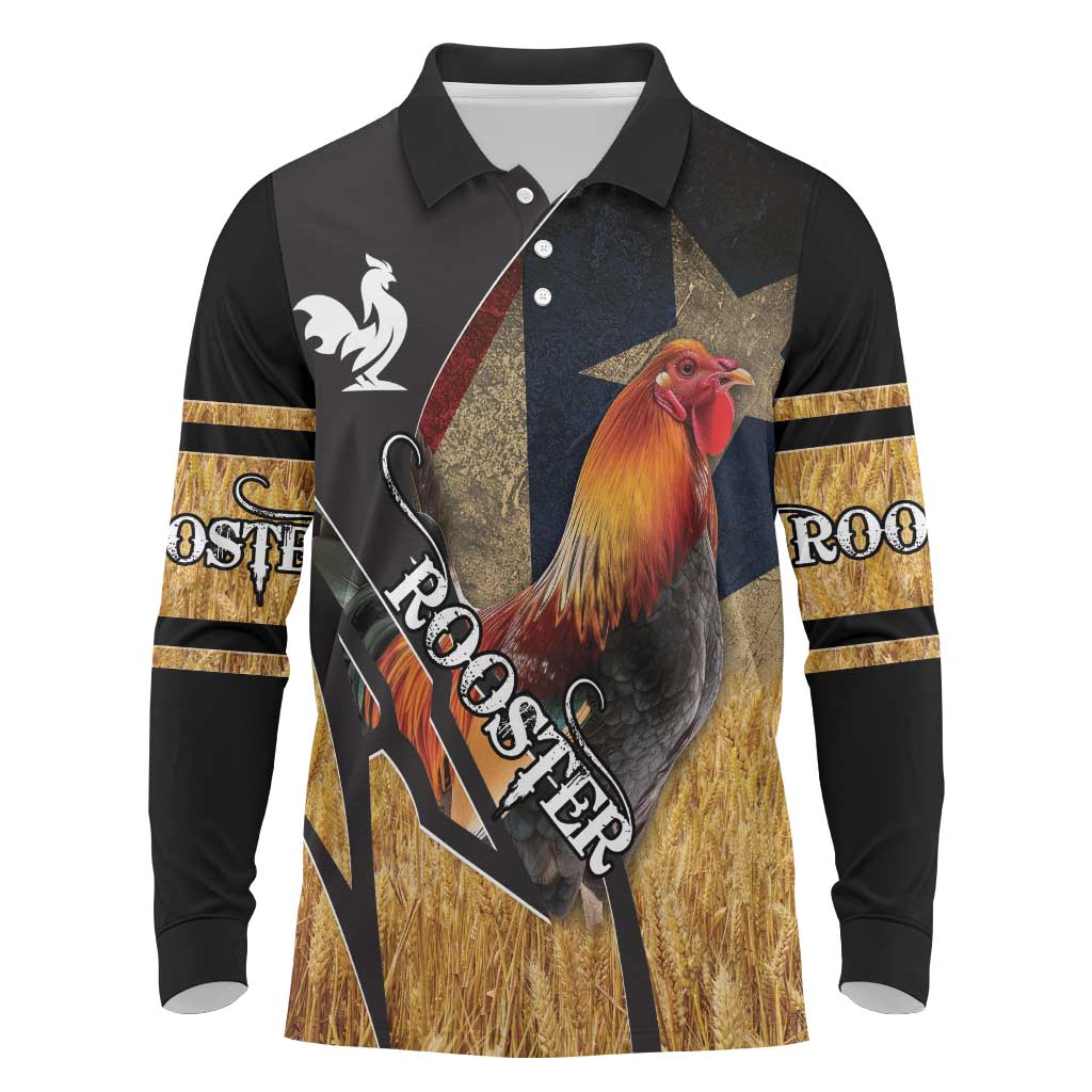 Puerto Rico Rooster Long Sleeve Polo Shirt Gallo Boricua