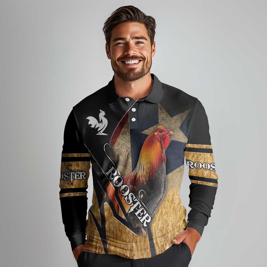 Puerto Rico Rooster Long Sleeve Polo Shirt Gallo Boricua