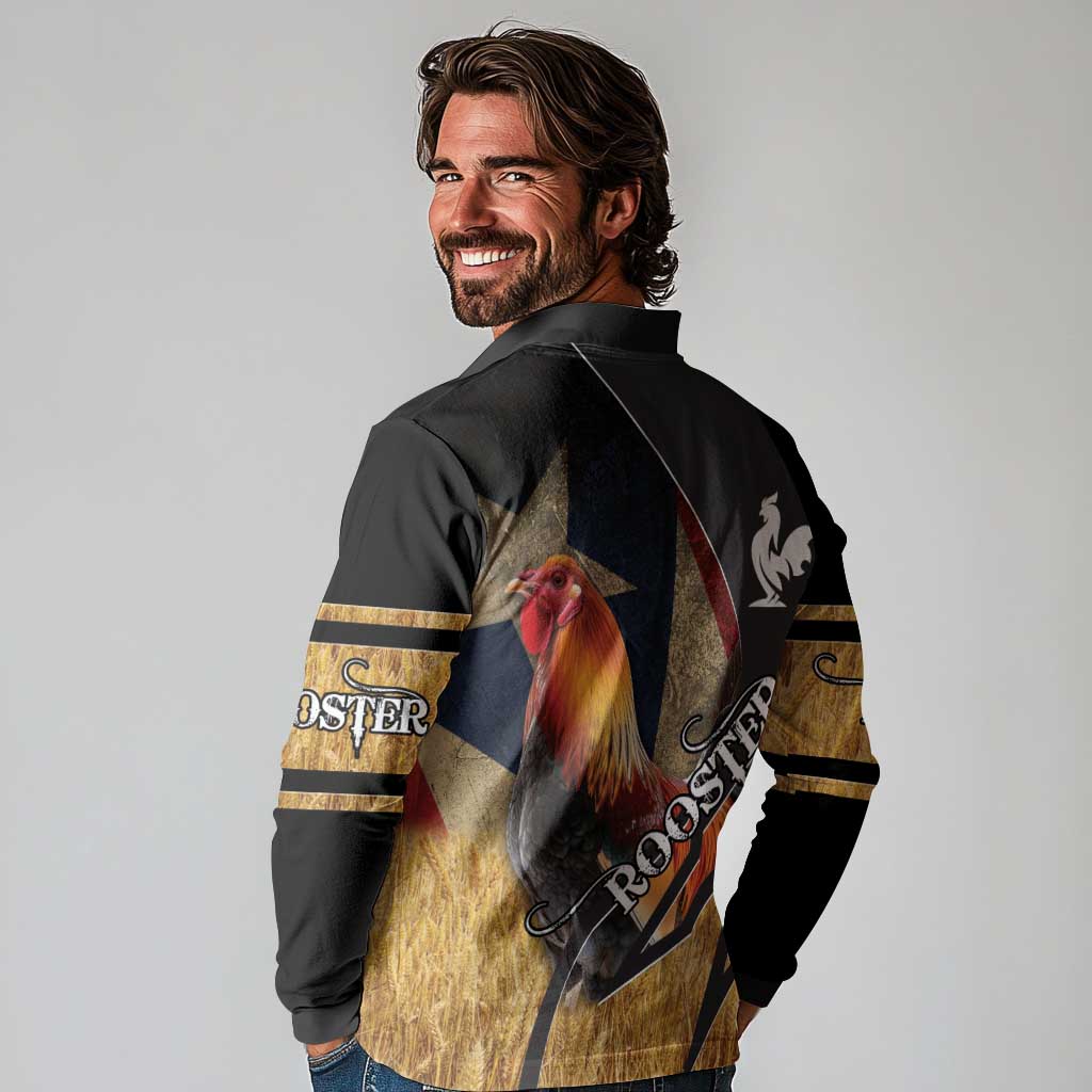 Puerto Rico Rooster Long Sleeve Polo Shirt Gallo Boricua