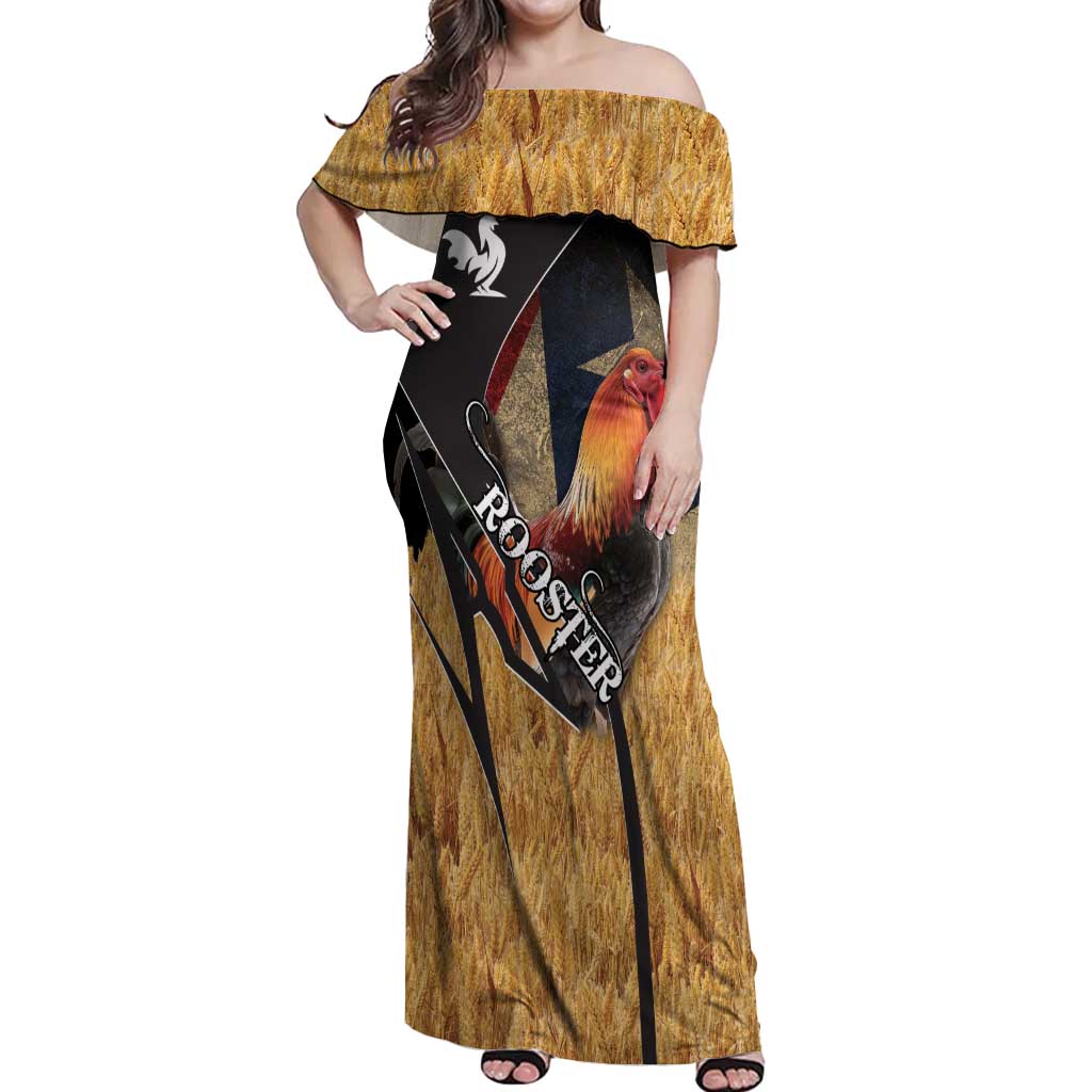 Puerto Rico Rooster Off Shoulder Maxi Dress Gallo Boricua