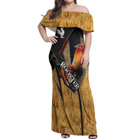 Puerto Rico Rooster Off Shoulder Maxi Dress Gallo Boricua