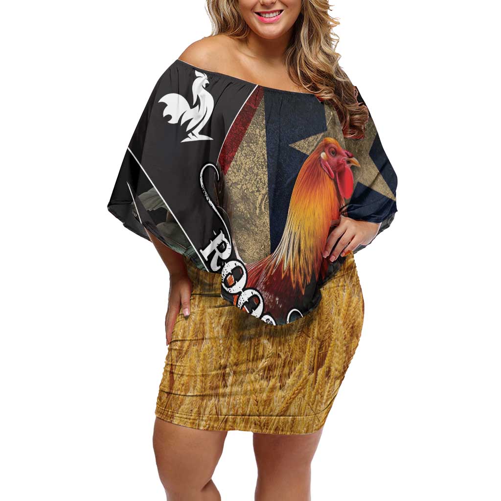 Puerto Rico Rooster Off Shoulder Short Dress Gallo Boricua