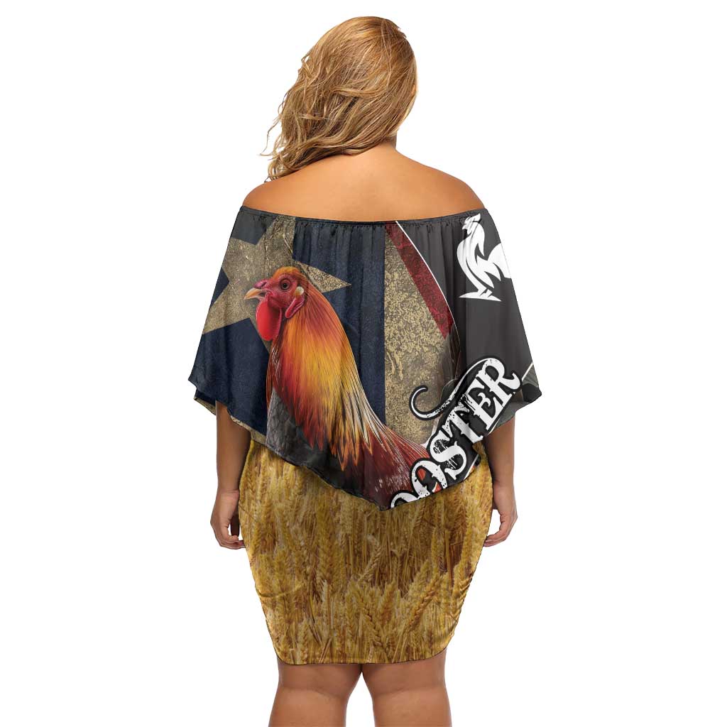 Puerto Rico Rooster Off Shoulder Short Dress Gallo Boricua
