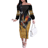 Puerto Rico Rooster Off The Shoulder Long Sleeve Dress Gallo Boricua