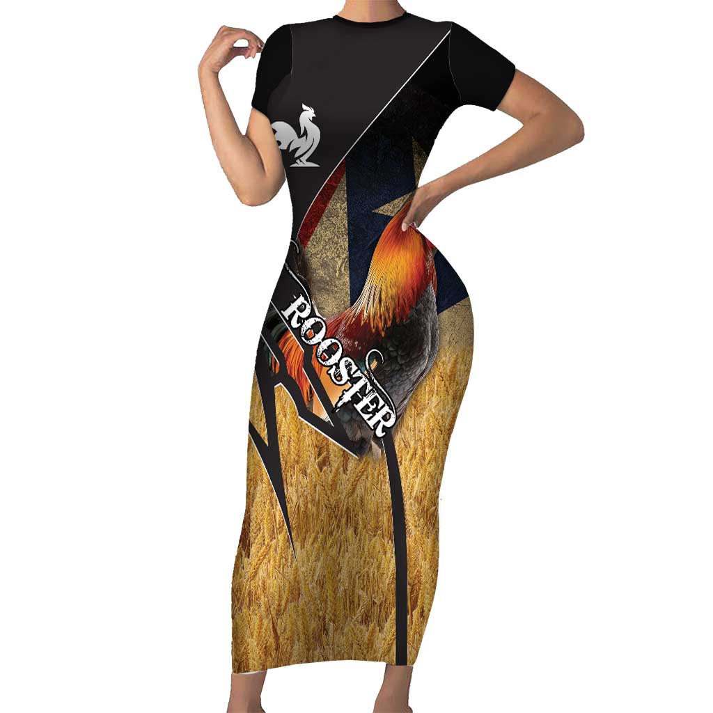 Puerto Rico Rooster Short Sleeve Bodycon Dress Gallo Boricua