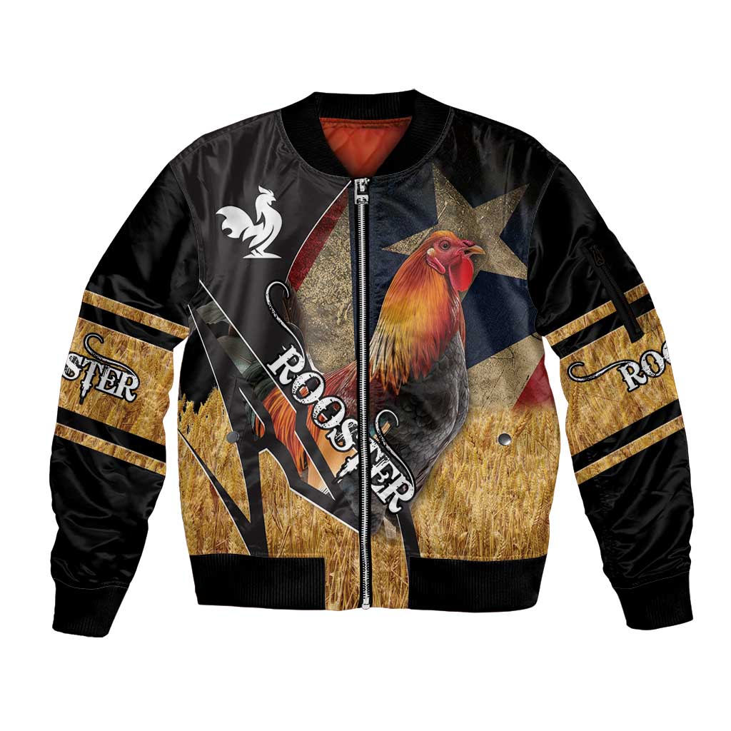 Puerto Rico Rooster Sleeve Zip Bomber Jacket Gallo Boricua
