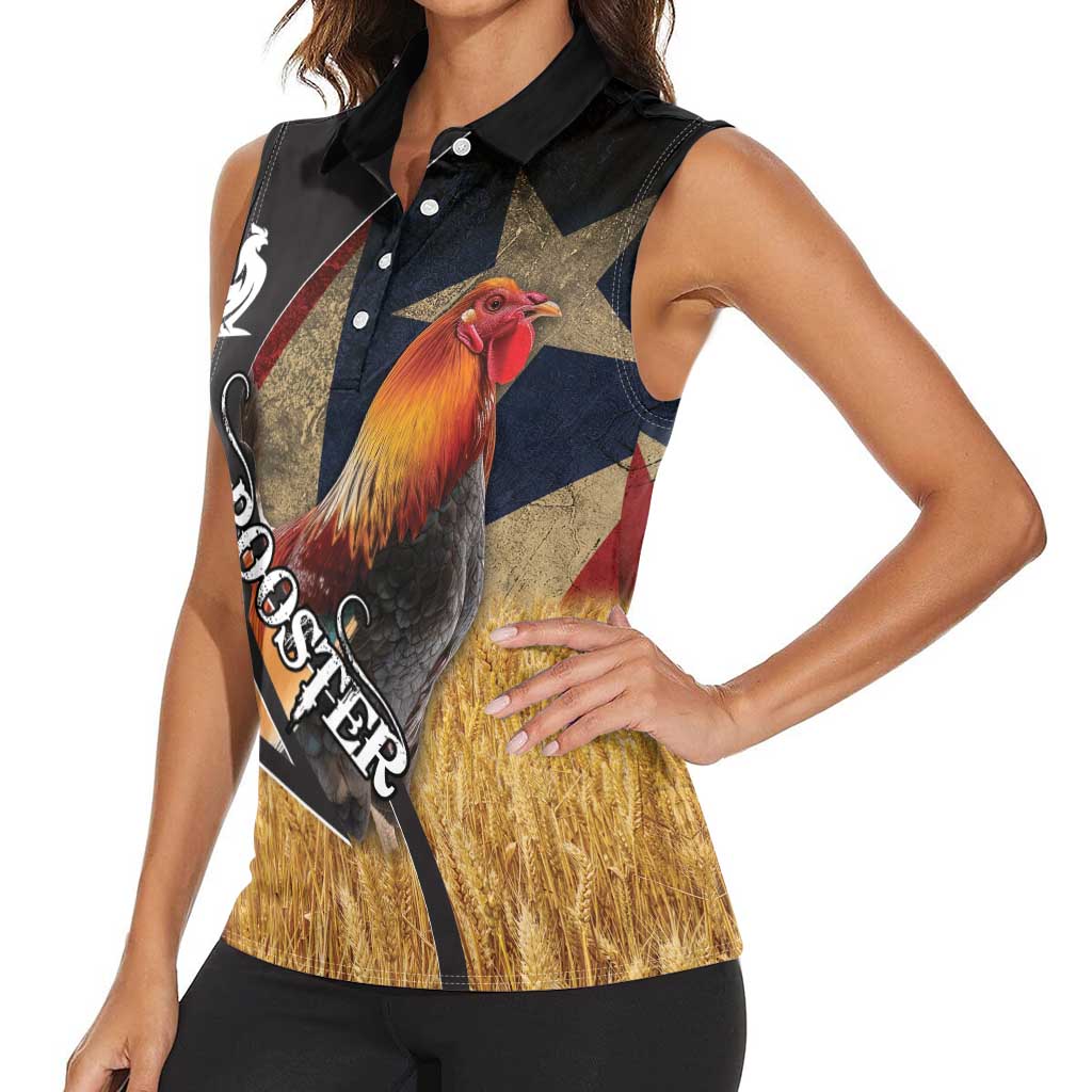 Puerto Rico Rooster Women Sleeveless Polo Shirt Gallo Boricua - Wonder Print Shop