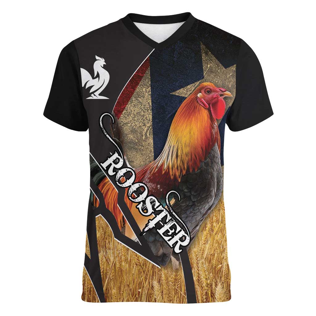 Puerto Rico Rooster Women V-Neck T-Shirt Gallo Boricua - Wonder Print Shop