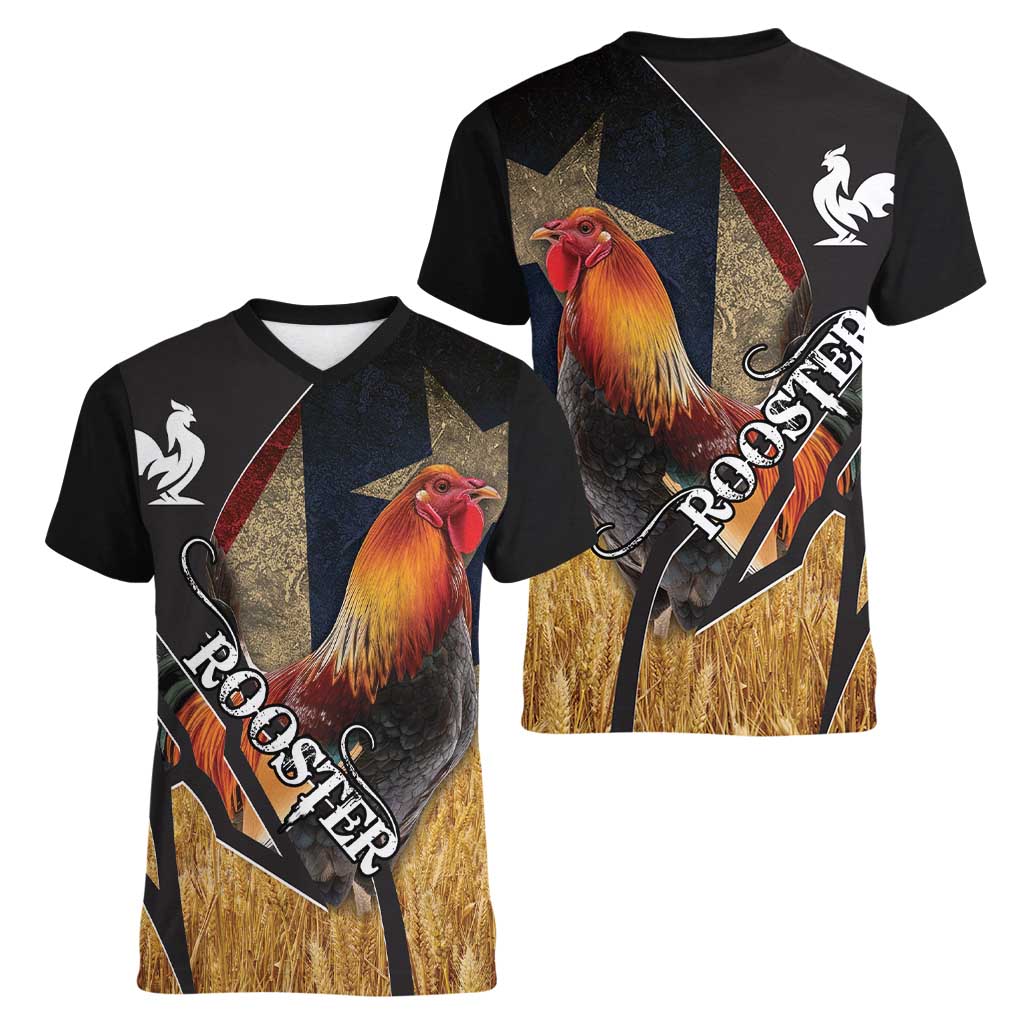 Puerto Rico Rooster Women V-Neck T-Shirt Gallo Boricua - Wonder Print Shop