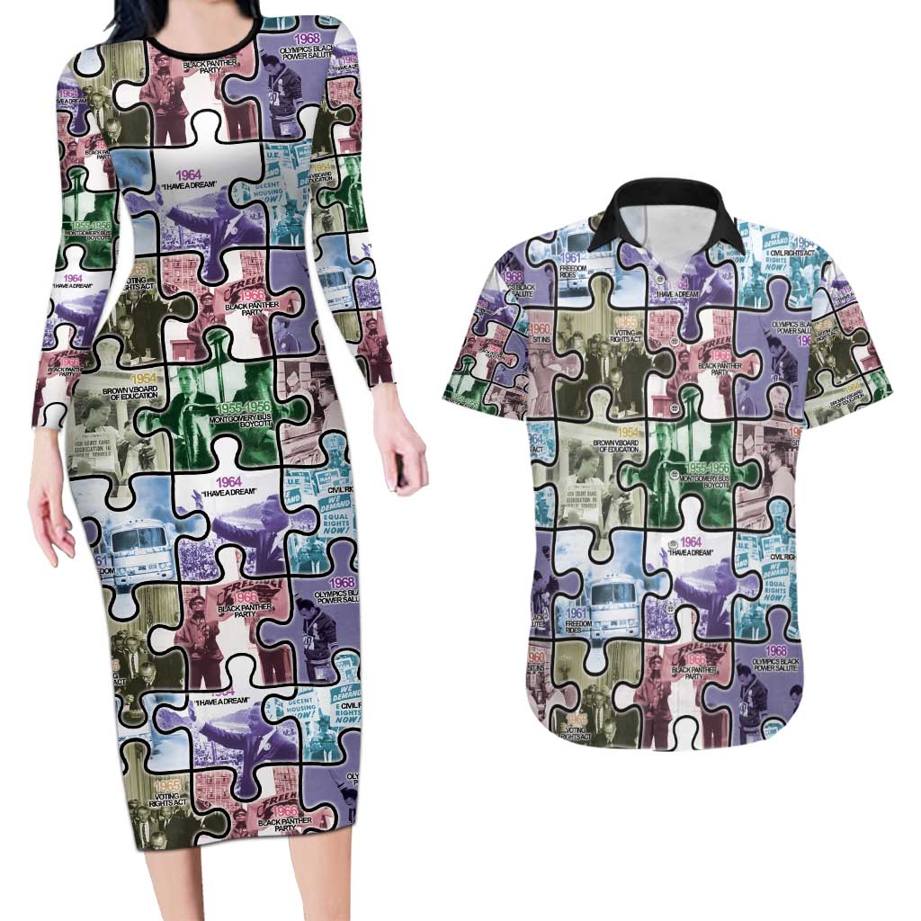 The Civil Rights Journey in Puzzle Couples Matching Long Sleeve Bodycon Dress and Hawaiian Shirt African American