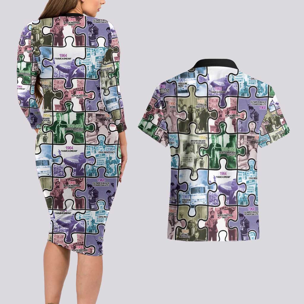 The Civil Rights Journey in Puzzle Couples Matching Long Sleeve Bodycon Dress and Hawaiian Shirt African American
