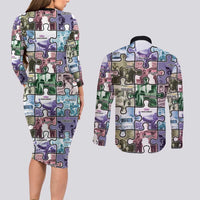 The Civil Rights Journey in Puzzle Couples Matching Long Sleeve Bodycon Dress and Long Sleeve Button Shirt African American