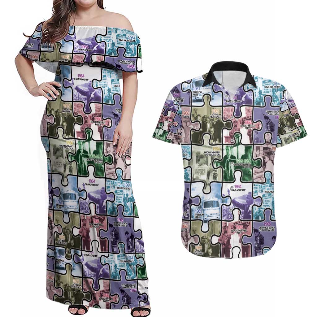 The Civil Rights Journey in Puzzle Couples Matching Off Shoulder Maxi Dress and Hawaiian Shirt African American