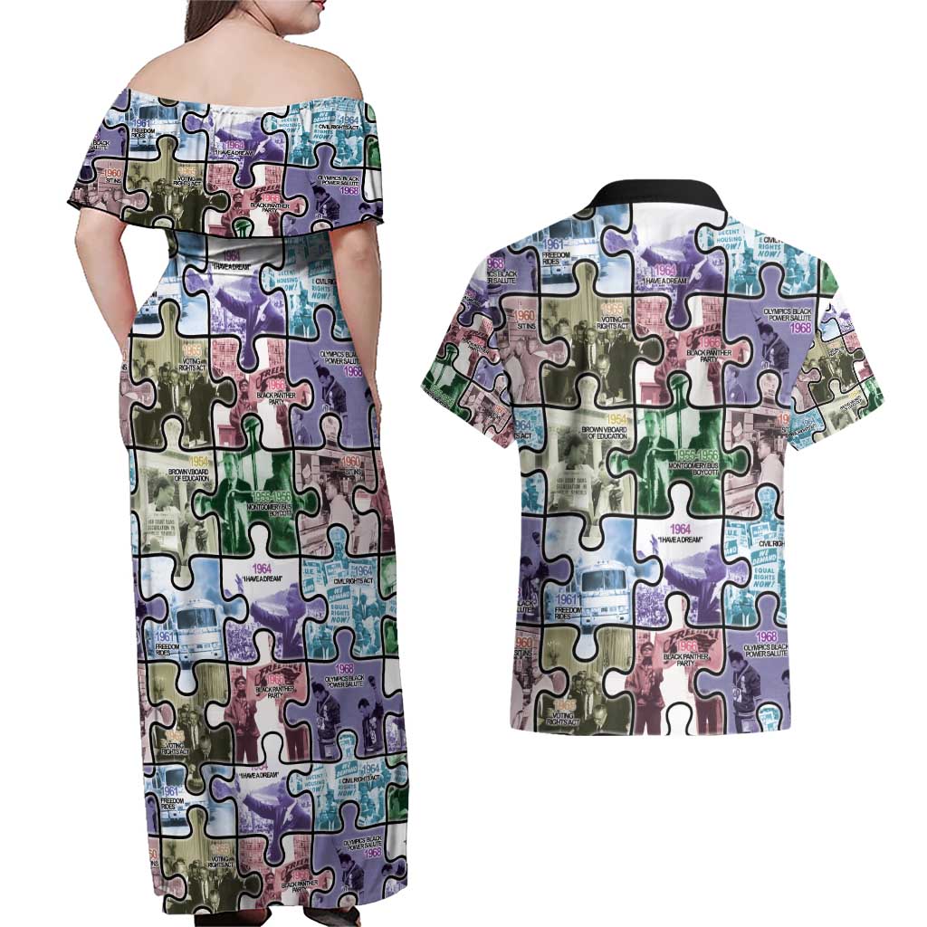 The Civil Rights Journey in Puzzle Couples Matching Off Shoulder Maxi Dress and Hawaiian Shirt African American