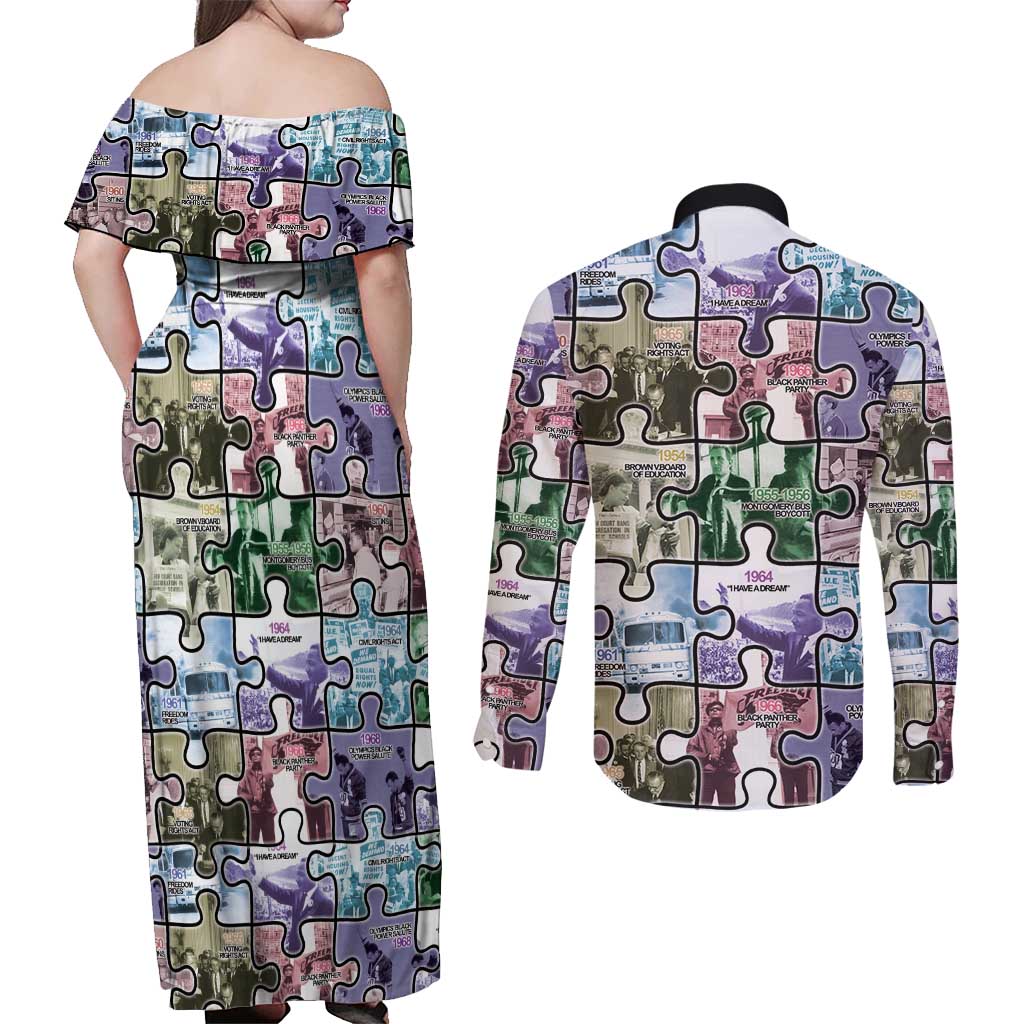 The Civil Rights Journey in Puzzle Couples Matching Off Shoulder Maxi Dress and Long Sleeve Button Shirt African American