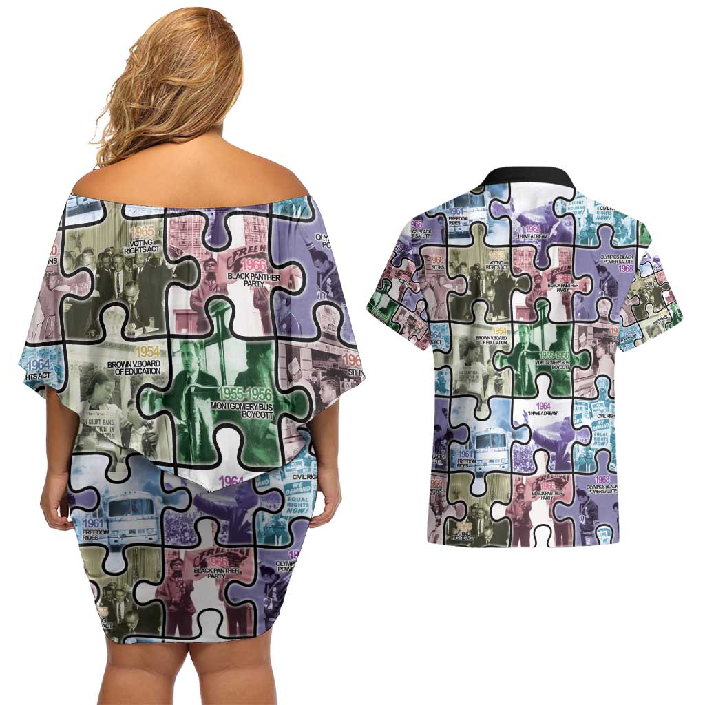 The Civil Rights Journey in Puzzle Couples Matching Off Shoulder Short Dress and Hawaiian Shirt African American
