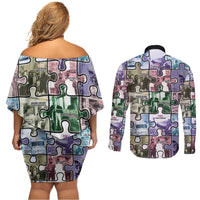 The Civil Rights Journey in Puzzle Couples Matching Off Shoulder Short Dress and Long Sleeve Button Shirt African American