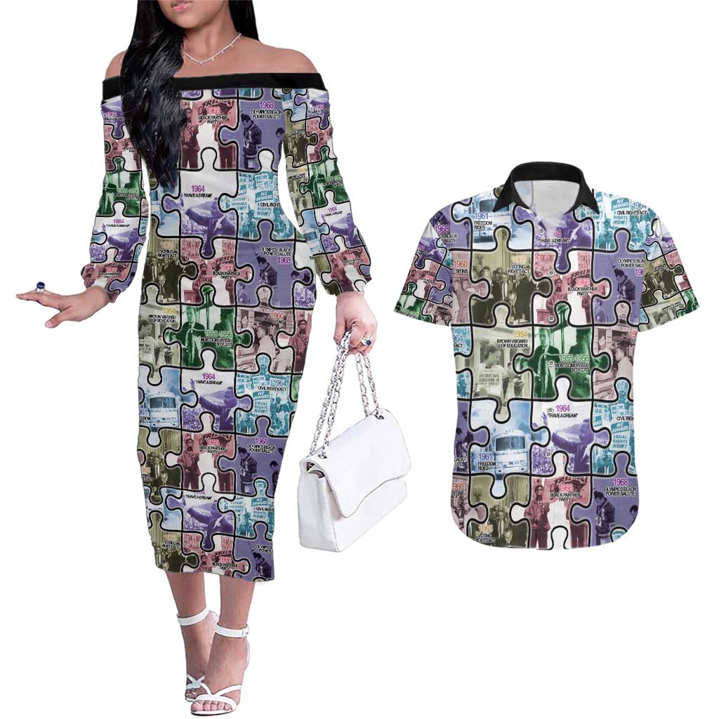 The Civil Rights Journey in Puzzle Couples Matching Off The Shoulder Long Sleeve Dress and Hawaiian Shirt African American