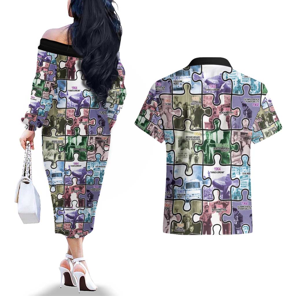 The Civil Rights Journey in Puzzle Couples Matching Off The Shoulder Long Sleeve Dress and Hawaiian Shirt African American