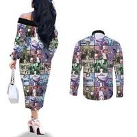 The Civil Rights Journey in Puzzle Couples Matching Off The Shoulder Long Sleeve Dress and Long Sleeve Button Shirt African American