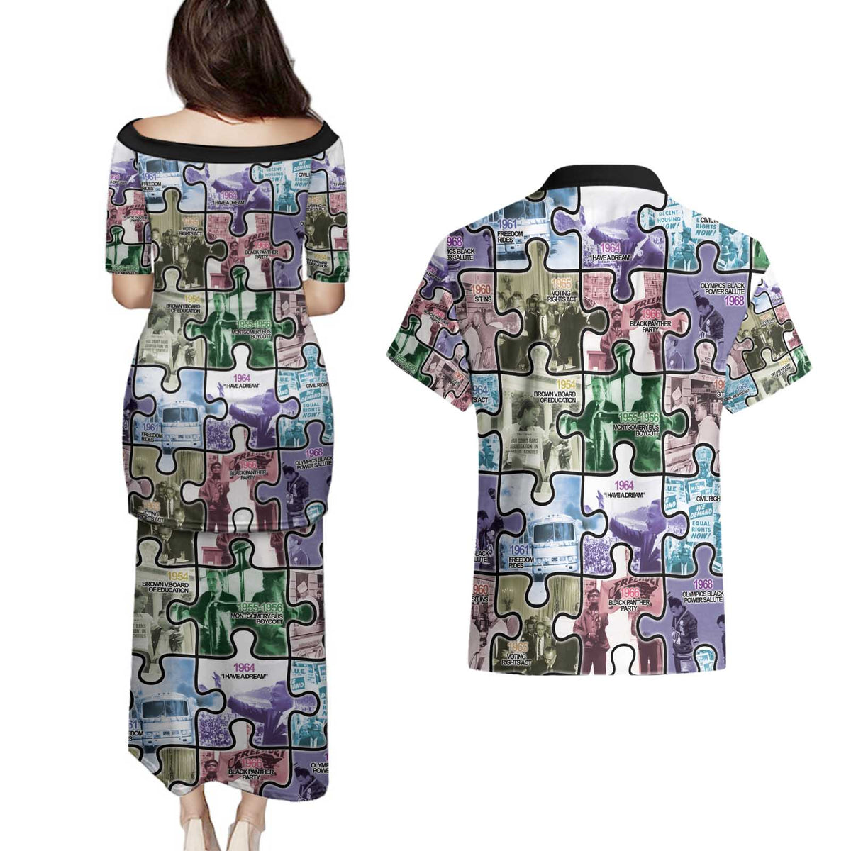 The Civil Rights Journey in Puzzle Couples Matching Puletasi and Hawaiian Shirt African American