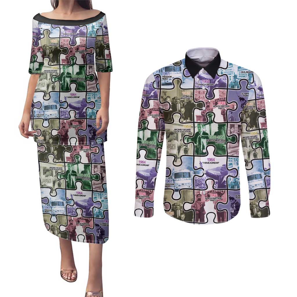 The Civil Rights Journey in Puzzle Couples Matching Puletasi and Long Sleeve Button Shirt African American