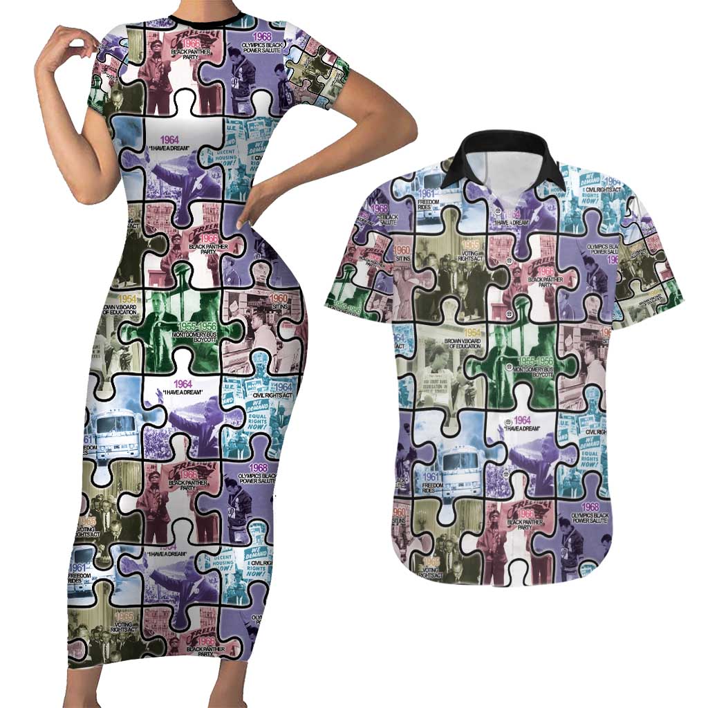 The Civil Rights Journey in Puzzle Couples Matching Short Sleeve Bodycon Dress and Hawaiian Shirt African American