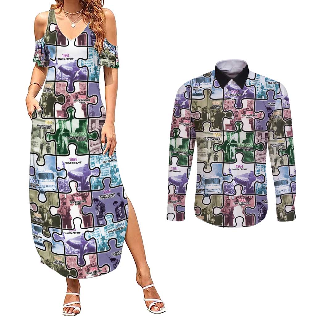 The Civil Rights Journey in Puzzle Couples Matching Summer Maxi Dress and Long Sleeve Button Shirt African American