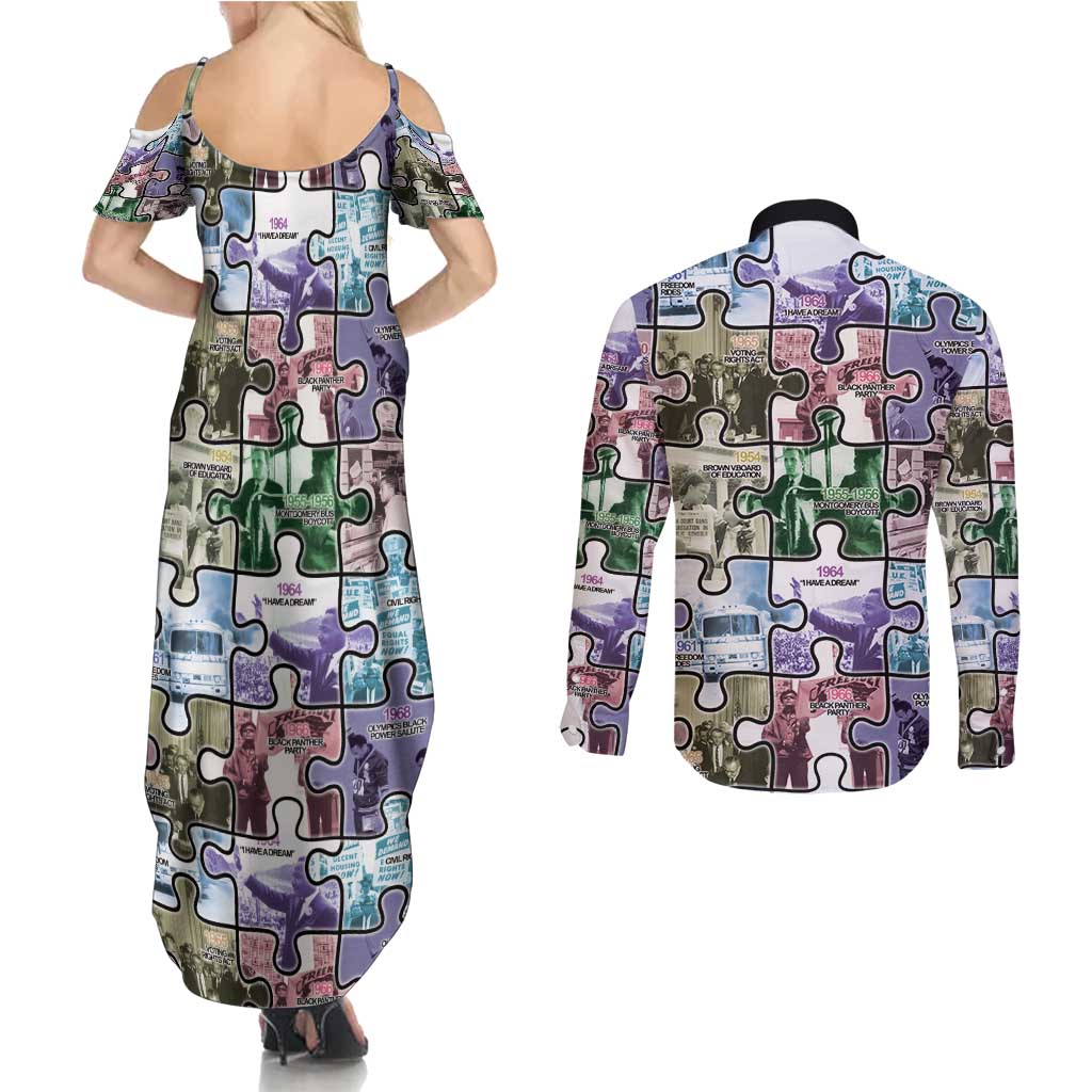 The Civil Rights Journey in Puzzle Couples Matching Summer Maxi Dress and Long Sleeve Button Shirt African American
