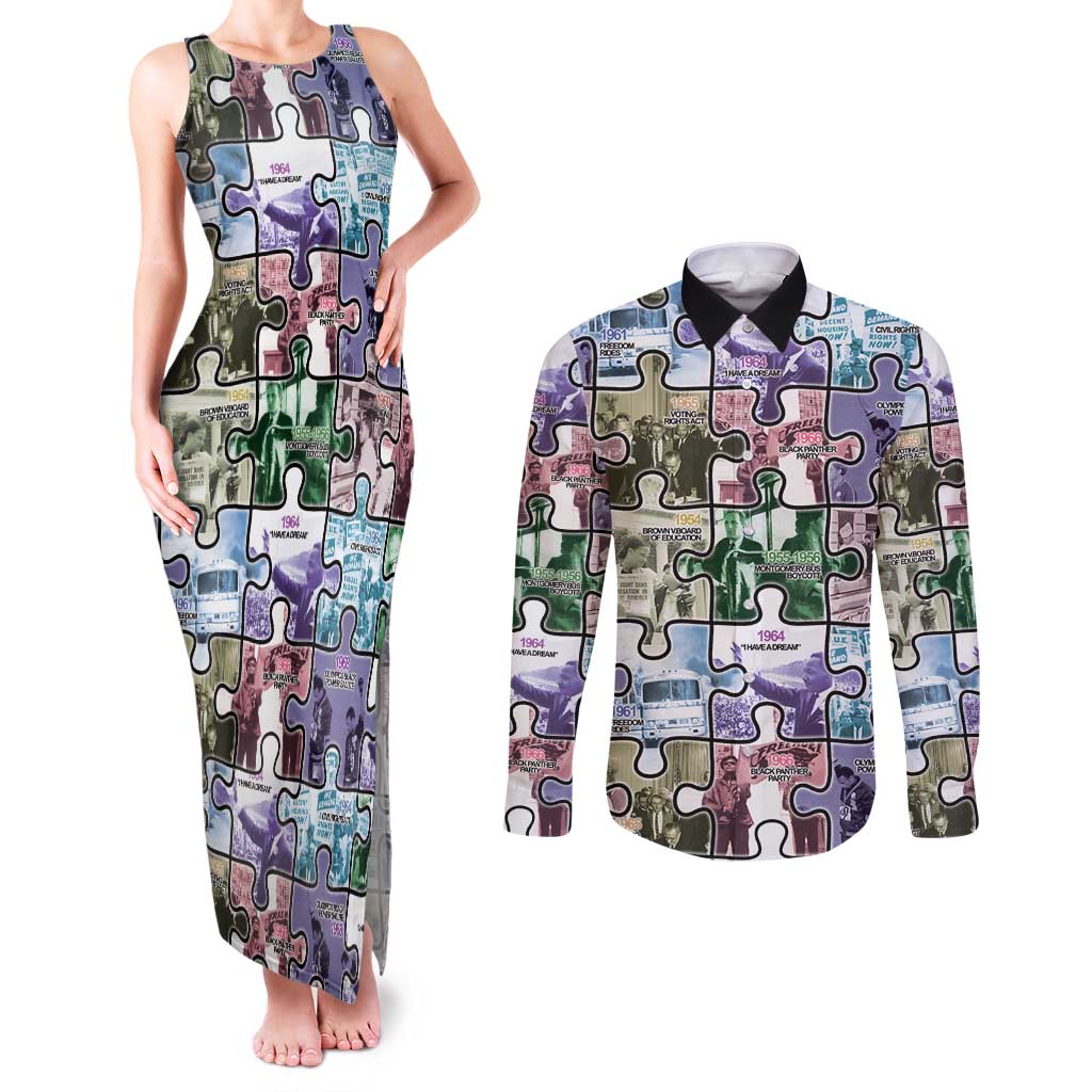 The Civil Rights Journey in Puzzle Couples Matching Tank Maxi Dress and Long Sleeve Button Shirt African American