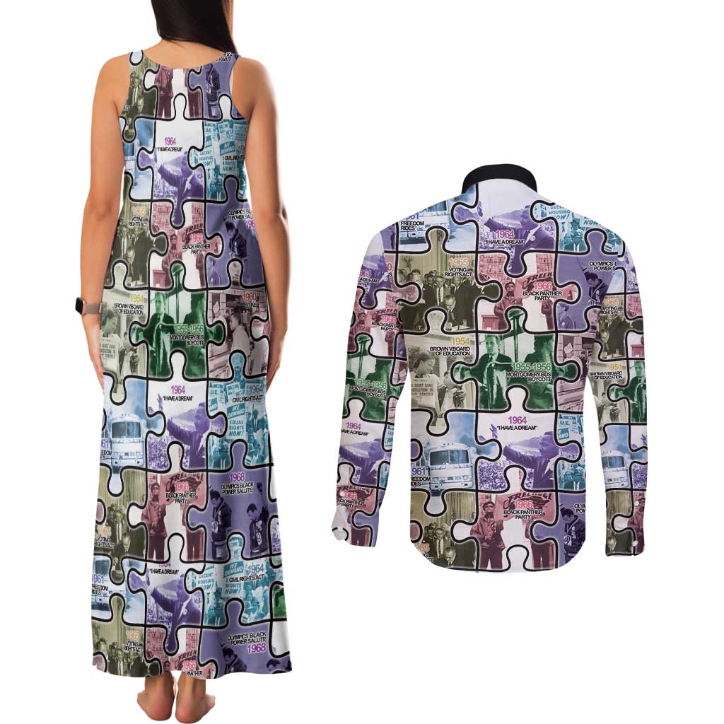 The Civil Rights Journey in Puzzle Couples Matching Tank Maxi Dress and Long Sleeve Button Shirt African American