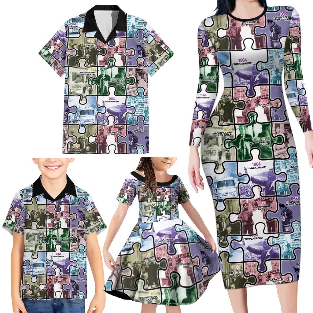 The Civil Rights Journey in Puzzle Family Matching Long Sleeve Bodycon Dress and Hawaiian Shirt African American